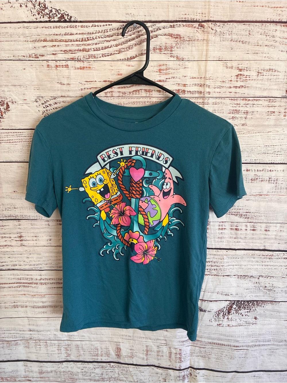 Teal "Best Friends" SpongeBob & Patrick Graphic Tee Boy’s 7/8 Small